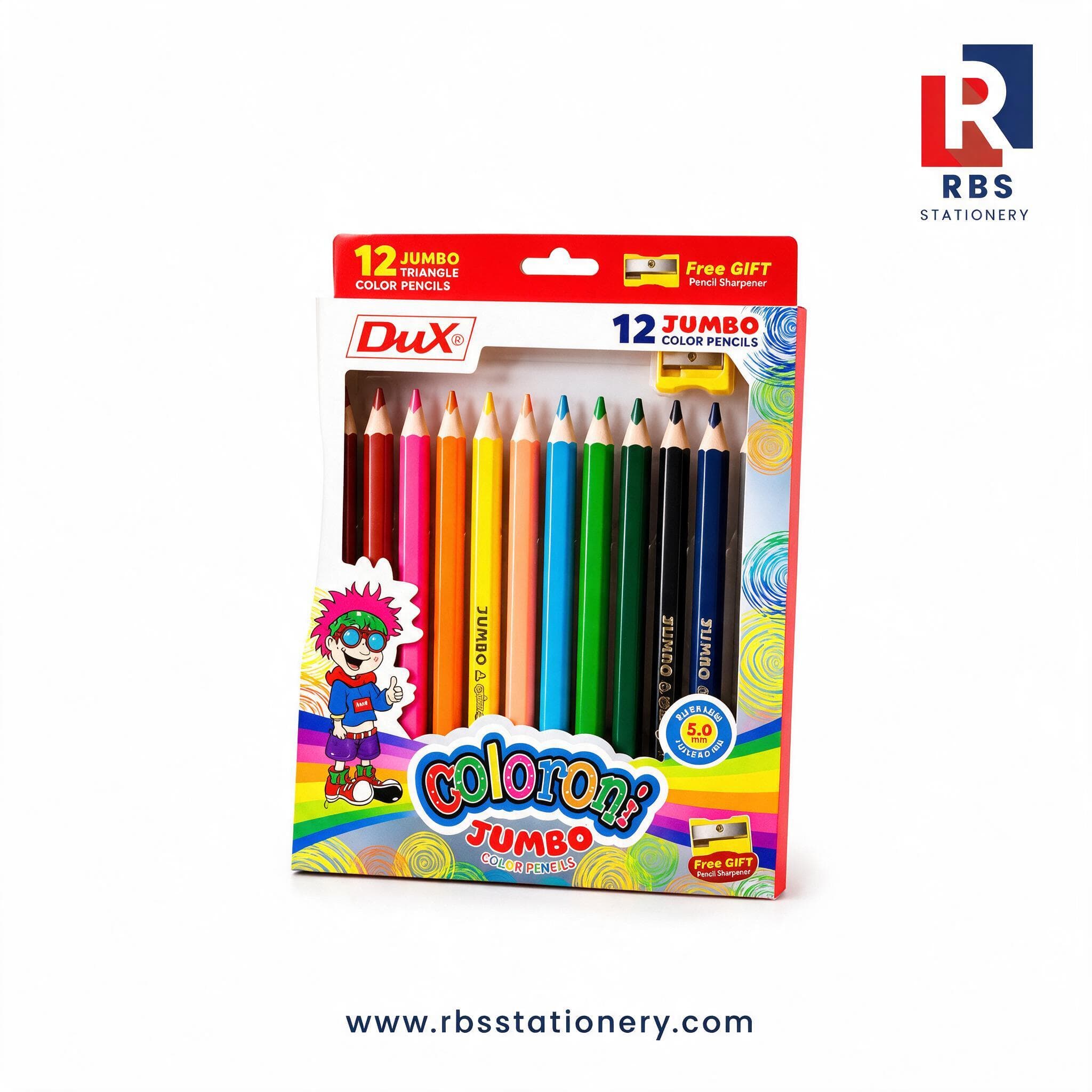 Dux Colorons Jumbo Triangle Color Pencils With Free Sharpener - Pack of 12